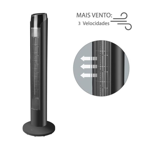 Ventilador de Torre Sky 90cm Preto e Prata 127V Spirit - Imagem 6
