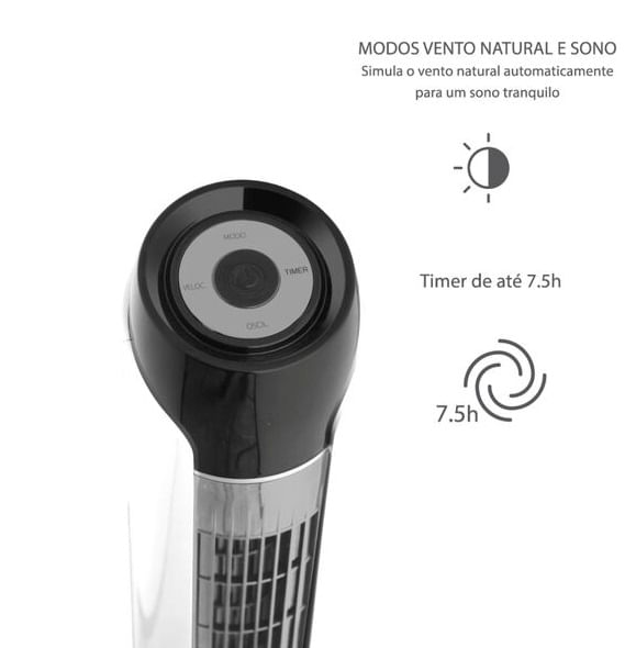 Ventilador de Torre Sky 90cm Branco e Prata 127V Spirit - Imagem 6
