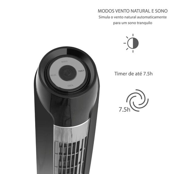 Ventilador de Torre Sky 120cm Preto e Prata 127V Spirit - Imagem 4