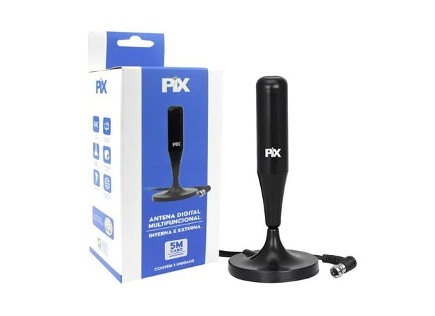 Antena Interna HDTV Plug 90° 5m Preto Pix