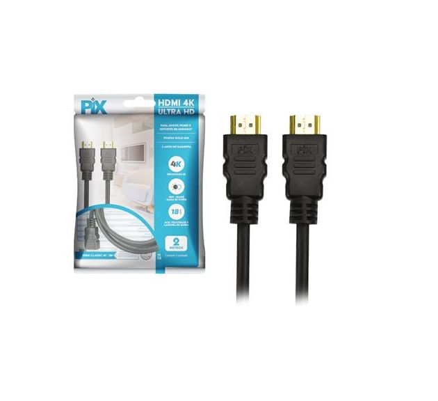 Cabo HDMI 2.0 HDR 19P 4K 2m Preto Pix