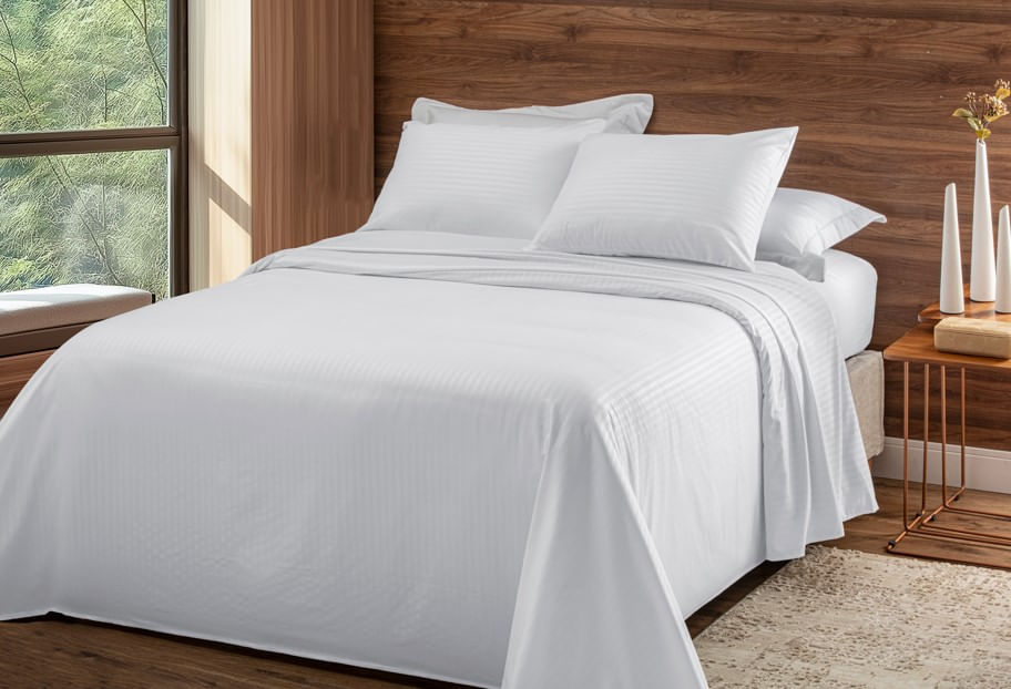 Jogo De Cama Completo Stripe 4 Peças Casal Branco Becadecor