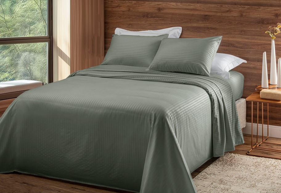 Jogo De Cama Completo Stripe 4 Peças Casal Verde Becadecor