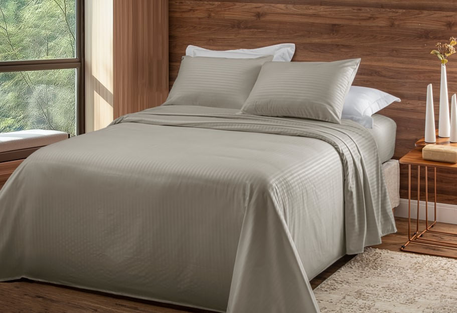 Jogo De Cama Completo Stripe 4 Peças Queen Bege Becadecor