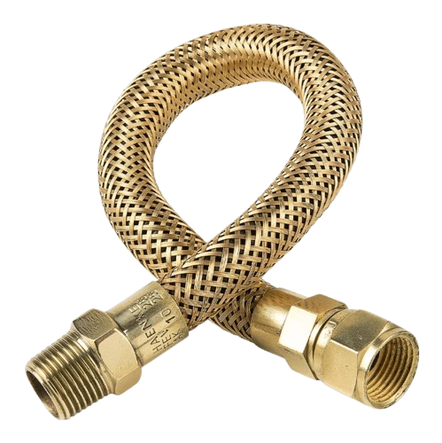 Tubo Metálico Flexível Inox Tomback 1/2x300mm Macho Fixo 1/2" x Fêmea Giratória 3/4" Dourado Haenke