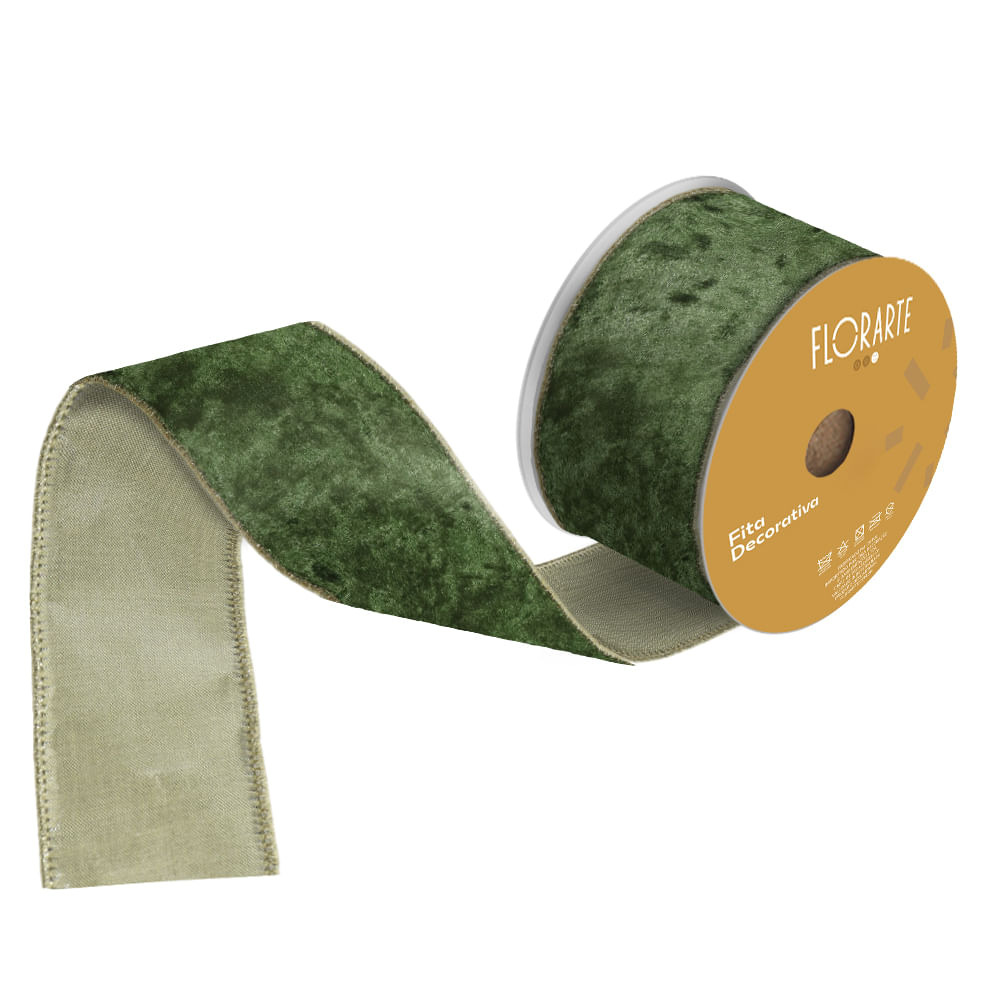 Fita Aramada Veludo Com Costura 9,14M Verde Musgo Flor Arte