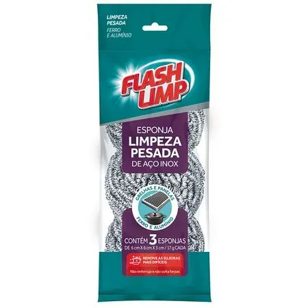 Conjunto Esponjas Limpeza Pesada 3 Peças Flash Limp